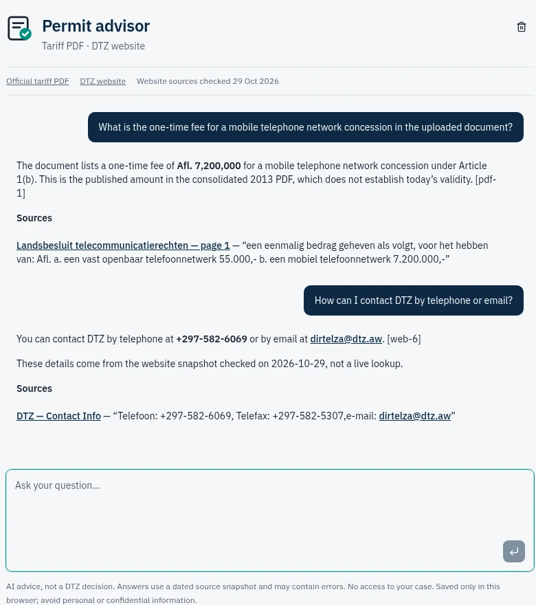 Permit holder advisor — actual Qpermits demo screen